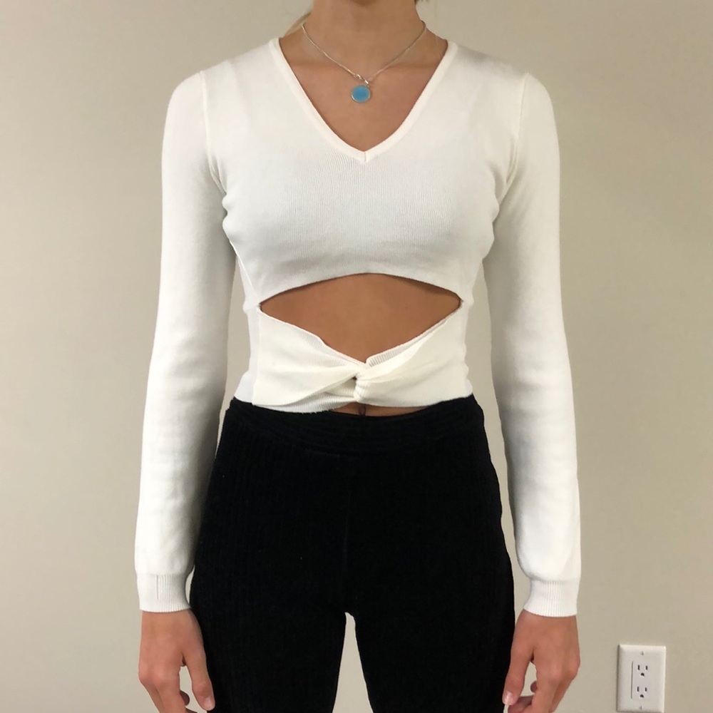 Carmar ribbed cropped cut out sweater